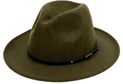 ASTRQLE Unisex Wide Brim Fedora Hat with Belt Buckle Adjustable Classic Panama Church Hat for Women Men Army Green