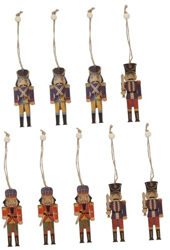 LOORGVEL 9 Stück Teiliges Holzanhänger Weihnachtsbaumdekoration Walnuss Soldat Farbenfrohe Christbaumschmuck für Weihnachtsfeier und Party Festliche Tannenbaum Deko