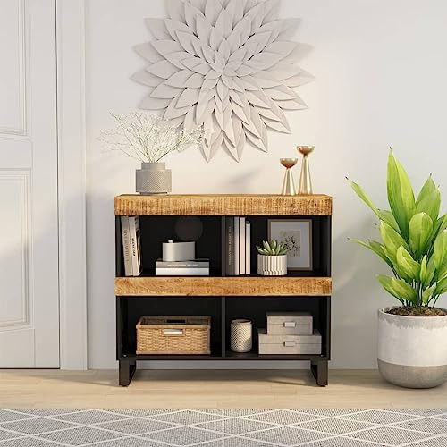 Tonture Massiver Mangoholz Beistellschrank 85x33x75 cm, Industrial Design Nachtschrank mit Eisenbeinen für Wohnzimmer, Schlafzimmer und Büro, robuster Stauraum