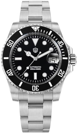 watchdives WD5512 V2 Orologio subacqueo da uomo PT5000 Orologio automatico da polso 40 mm, vetro zaffiro, specchio convesso per finestra data (effetto di rinforzo 2,5x), BGW-9 luce blu, impermeabile