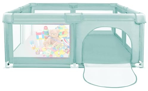 Belfoyer Parque Infantil Bebé 120×120×66 cm con 50 Pelotas – Corralito Plegable de Tela Oxford para Bebés y Niños Pequeños – Verde