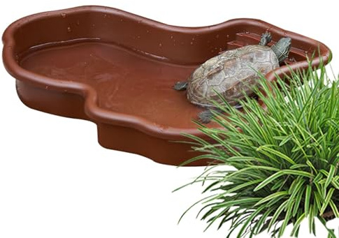 Reptile Water Dish - Large Turtle Feeding Bowl And Bathing Pool | Imitation River Style Reptile Bowl For Tortoise, Gecko, And Snake | Durable ABS Tank With Optional Drainage Design