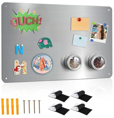 42x30cm Metall Magnettafel, Beschreibbar Magnetboard Wandmontierbar Magnettafel inklusive 4 Klettverschluss Starken Magnetwand für Kühlschrank Küche Kabine Schrank Grau