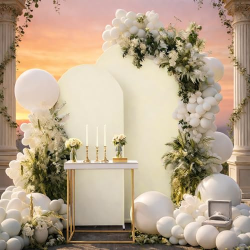 Round Top Arch Backdrop Cover, 6FT+7.2FT (Set of 2), Spandex Arch Stand Cover for Bridal, Birthday, Wedding, Baby Shower & Banquet Photo Arches Decoration, Cream