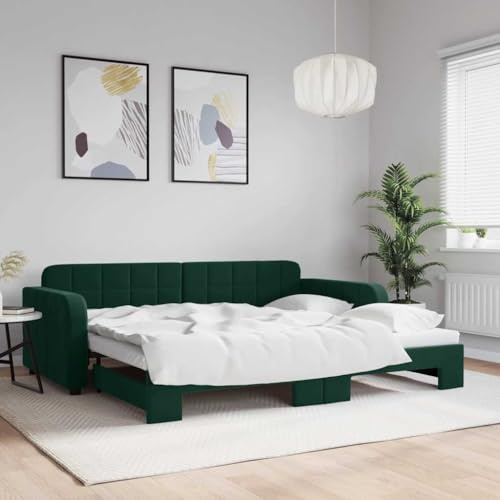 Frdhee Bettkasten Tagesbett Bettgestell,Tagesbett Ausziehbar Dunkelgrün 90x200 cm Samt,Bettrahmen Für Teenager,Leicht Zu Pflegen,Leicht Zu Montieren
