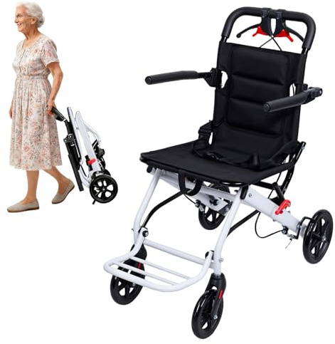 Lightweight Folding Wheelchair for Adults,Just18 lbs,Folding Wheel Chair for Seniors Compact Transport Wheelchairs with Adjustable Safety Strap Carbon Steel Frame Support 200lbs Easy Travel A