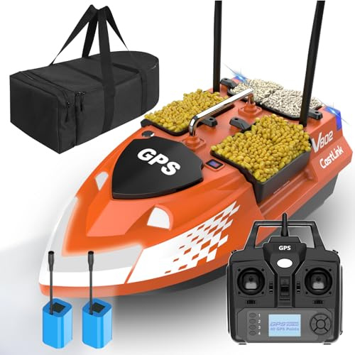 DYJD Dual Antenna 4 Hoppers GPS 500M GPS 3KG Köderboot zum Karpfenangeln Ferngesteuertes Angelnest Boot RC Köderboot mit Tasche (Orange)