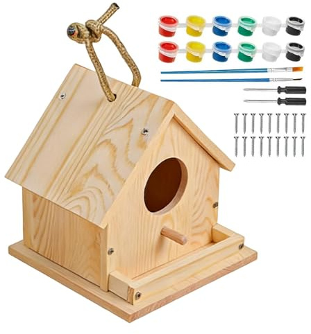 jamgeery Vogelhaus Bausatz Für Kinder, Vogelhaus Aus Holz Zum Bemalen Vogelfutterhaus Mit Farben, Pinseln & Schraubendrehe DIY Basteln Set Für Junge & Mädchen