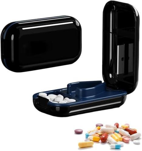 Tablettenteiler für Kleine Tabletten Und Große, Tragbarer Tablettenteiler mit Aufbewahrungsfach für Tabletten, Pillenschneider mit Scharfen Klingen für Reise Und täglichen Gebrauch