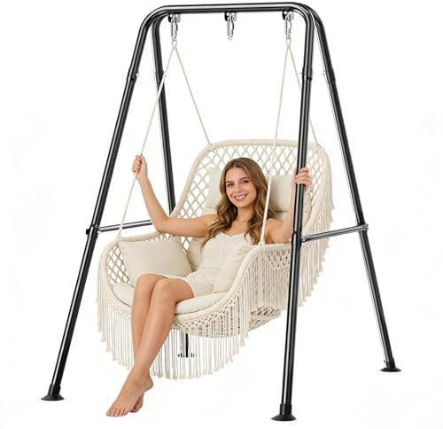 Faltbarer Hängesessel Gestell Stahl, Stabil Dreiecksstruktur bis 150 kg Belastung, Universal mit 3 Haken für Hängesitz Hängematte, Einfach zu Montieren Indoor Outdoor Balkon Terrasse