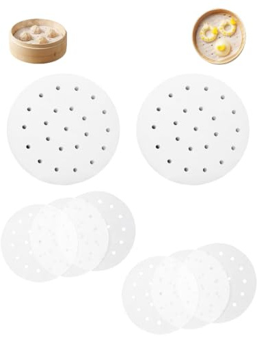 MenYiYDS 100 Hojas Papel Antiadherente para Horno y Vaporera 6.5 inch, Parchment Sulfurizado para Hamburguesas, Pan y Dumplings, Papel de Cocina Al Horno y Cocina al Vapor Reutilizable