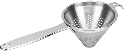 banapoy Cone Strainer, 13.58in Conical Ultra Fine Mesh Sieve, 304 Stainless Steel Strainer with Hook for Straining Food Beans Stocks Soups Sauces Coffee Tea Oil Broth