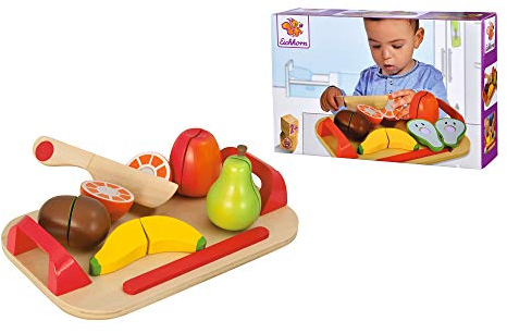 Eichhorn 100003721 - Schneidebrett mit Früchten, 26x16,5cm 12-tlg., Schneideobst aus Holz mit Klett-Verbindung, Eichenholz, Birkenholz Bunt