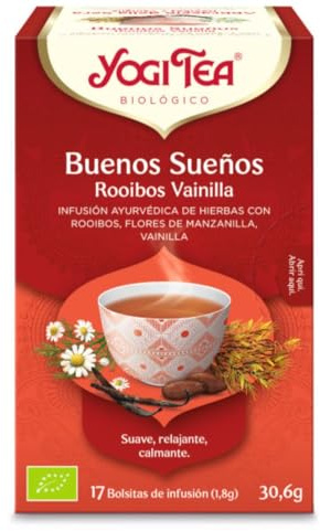 Yogi Tea, Buenos Sueños Rooibos Vainilla - Infusión Ayurvédica - Con Raíz de Valeriana - 17 bolsitas (30,6g)