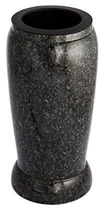 Vase funéraire Monument en granit véritable Impala foncé - Hauteur : 23 cm - Diamètre : 12 cm - Décoration funéraire - Résistant aux intempéries - Vase en granit avec insert en plastique