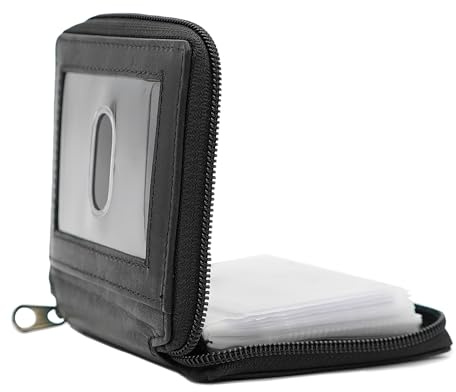 ag wallets Mens Zip Around Leather Wallet with Inserts (Black)