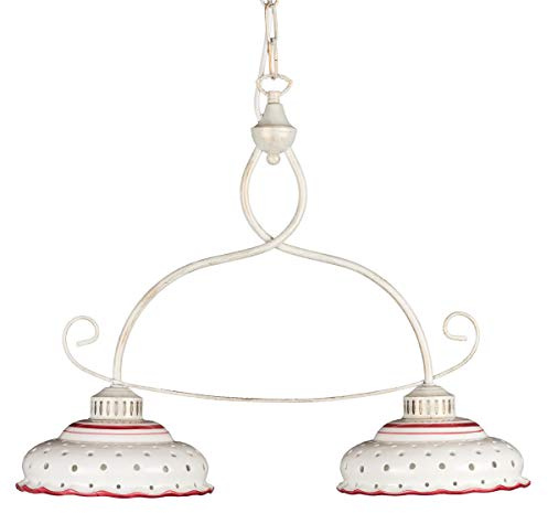 Helios Leuchten 207144 Keramiklampe antik-weiß | weiß-rot | Pendellampe Pendelleuchte aus Keramik | handbemalte Keramikleuchte | Hängelampe Esstisch 2 x E27