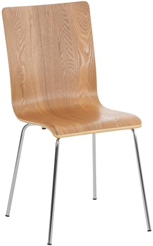 CLP Besucherstuhl Pepe I Ergonomisch Geformter Lehnstuhl Mit Holzsitz I Stabiles Metallgestell I Komfort Und Stil Mit Robuster Konstruktion Farbe Eiche