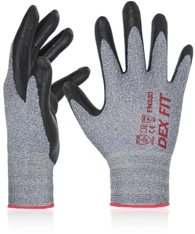 DEX FIT Nitrile Work Gloves FN330, 3D Comfort Stretch Fit, Firm Grip, Touchscreen, Thin & Lightweight, Breathable Foam Nitrile, Machine Washable; Grey, XXL, 3 Pairs
