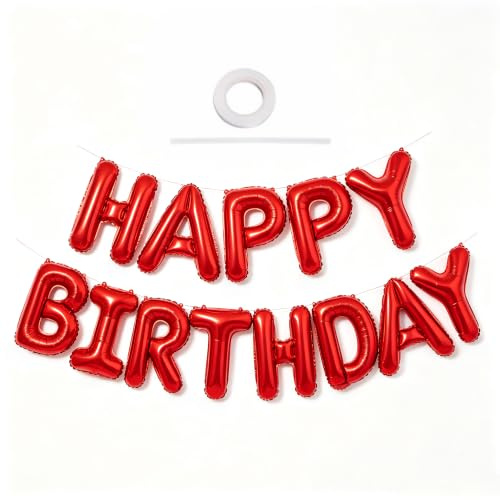 TONIFUL Rot Happy Birthday Ballon Girlande,16 Zoll Rot Folie Happy Birthday Folienballon Luftballon Geburtstagsballon Banner Helium Ballon für Geburtstag Party, Geburtstagsbanner