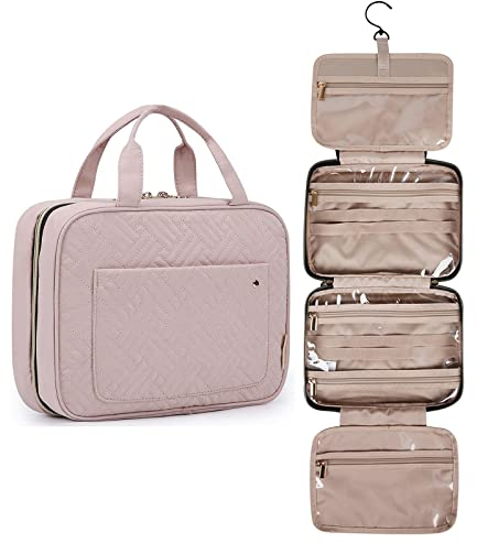 BAGSMART Hanging Toiletry Bag Travel Large Capacity Wash Bag Womens Makeup Cosmetic Bag, Travel Accessories for Full Sized Container (Medium-Pink)