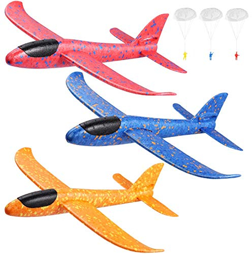 3er Pack Flugzeugspielzeug 14.57foam Segelflugzeug manuelles Werfen Spaß Herausforderung Modellflugschaum Outdoor-Sportspielzeug fliegendes Spielzeug für Kinder mit 3 Fallschirmjägern