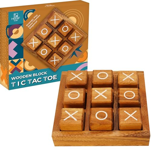 BSIRI XO Blocks (L) Tic Tac Toe, Tictactoe, XOX Spiel, Brettspiele, Knobelspiele, Kinderspiele, Familienspiele und Spieleabend für Erwachsene, Bauernhaus-Dekoration für Couchtisch, Geschenke