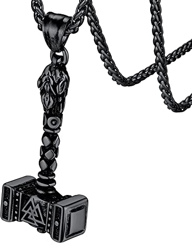 FaithHeart Colgante Hombre Martillo Vikingo Acero Inoxidable 316L con Valknut Amuleto Protección Odin Collares Nórdicos Guerreros Padres Amigos Regalo Cumpleaños