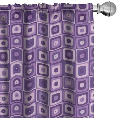 Ambesonne Retro Curtains, Monochromatic Style Rounded Corners Squares in Purple Color Palette Print, Window Treatments 2 Panel Set for Living Room Bedroom, Pair of - 28 x 84, Quartz and Pale Mauve