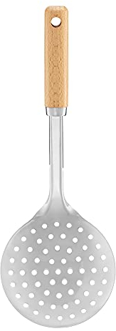 AMBITION Schaumkelle Natural 33 x 11,6 x 6,2 cm Schaumlöffel Abseihlöffel mit Holzgriff aus Stahl