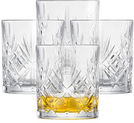 SCHOTT ZWIESEL Vasos de whisky Show (juego de 4), elegante vaso de whisky con relieve, vasos de cristal aptos para lavavajillas (art. nº 121877)