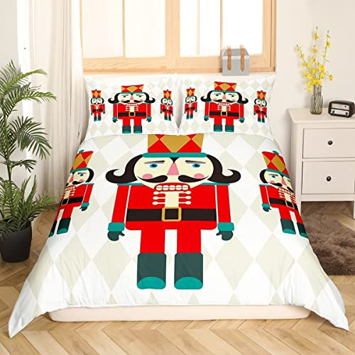 Christmas Bedding Set, Nutcracker Duvet Cover, Cartoon Royal Guarder Comforter Cover For Kids Boys Girls, New Year Festival Quilt Cover With 2 Pillow Shams Child Room Decoration Single Size Red Blue
