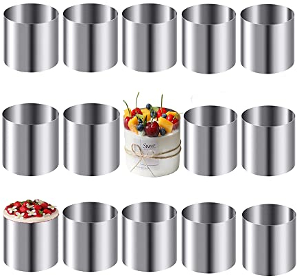 Tiamu 15 Anelli per Mousse nel Acciaio Inossidabile 15 Pezzi Taglierina per Biscotti Rotonda Stampo per da Strumento per Pasticceria da Forno per Crostata, Fondente