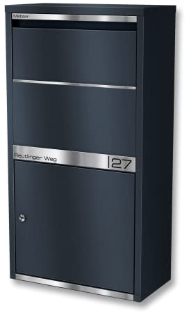 Metzler Briefkasten und Paketbox rostfrei und massiv, Paketbriefkasten xxl, Standbriefkasten modern, Paketkasten mit Zylinderschloss, Postbox in RAL7016 Anthrazitgrau mit Namensgravur, Modell Avalon 1