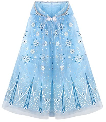 XEPST Hooded Cape Princess Girl kostym, blå cape, prinsessa, halloween, karneval, kostym, tillbehör, prinsessa, present, födelsedag, jul