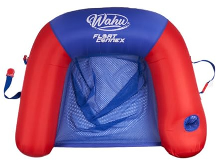 WAHU Float Connex Aqua Pool Seat with Connex Clips, Cupholder, and Inflate Valve, Inflatable Pool Float Chair for Adults and Kids Ages 8+, Blue/Red