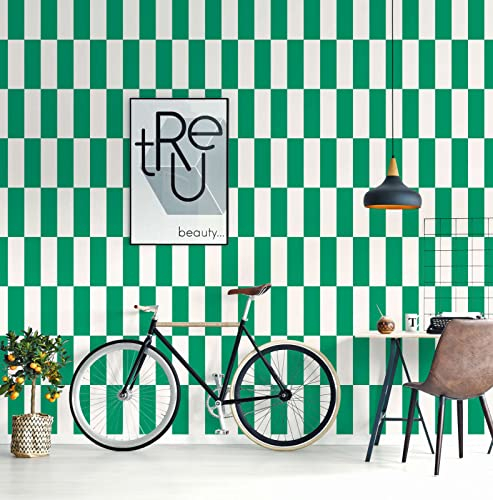 New Walls Papier peint rétro des années 70 - Carrés verts et blancs - Motif graphique - Légèrement texturé et mat - 10,05 x 0,53 m