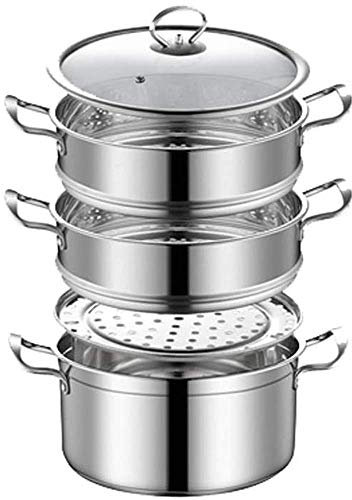 ZAANU 24cm Placa de inducción Vaporera Multi Veg Cooker Juego de sartenes de Acero Inoxidable con Tapa (Size : 30CM) (22CM)