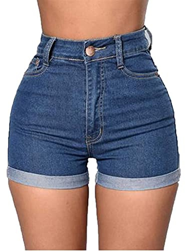 Sawmew Jeans Shorts Dam Stretchshorts Med Hög Midja Sommar Push Up Leggings Ripped Hole Hot Pants Skinny Y2k Boyfriend Jeans Shorts Denim Korta Jeans Sommarshorts Med Fickor (Color : Blue, Size : L