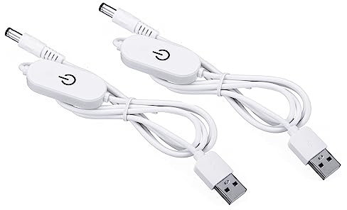 PATIKIL LED Touch Inline Dimmer Switch,2 Pack USB Male to 5.5x2.1mm DC Male Controller Switch Extension Power Cord Connector Connector for LED Light, White