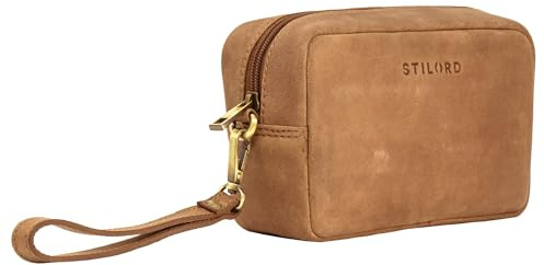 STILORD Larkin Herren Hand-Gelenk-Tasche Echtleder klein braun Rauleder - Organizer Handtasche Pochette Reisegeldbeutel Männer-Handtasche mit Hand-Schlaufe Ledertasche
