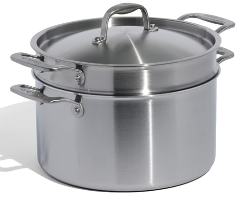 Made in Cookware - 8 Quart Stainless Steel Stock Pot with Lid and Pasta Insert - 5 Ply Stainless Clad - Professional Cookware - Crafted in Italy - Induction Compatible