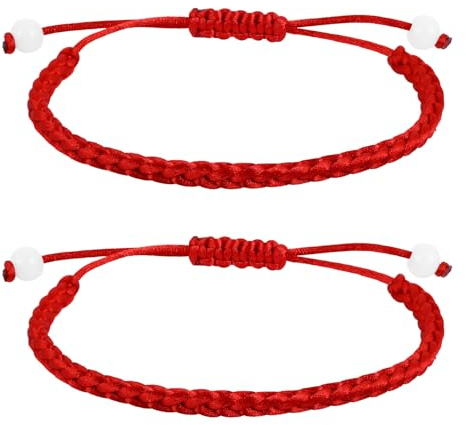 Telooco 2 Stück Rotes Armband Verstellbares Glücksarmband Kinder Seilarmbänder Rot Schnurarmband Viel Glück Bracelet Geknotetes Schutzamulett Freundschaftsbänder für Damen (14-26 cm)