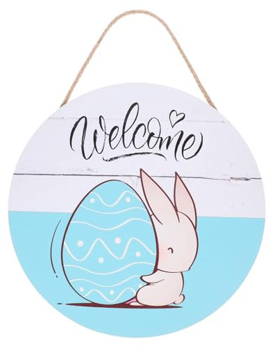 HOLIDYOYO Türschild „Ostern Willkommen“ Aus Holz Hasen-Türhänger Hasen-Hängetürkranz -Hängefeder-Türdekoration Für Die Veranda-Haustür Im Freien