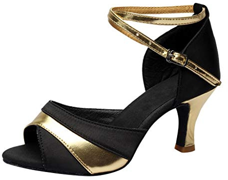 Tanzschuhe Damen Salsa Angebot Mode Offene Zehe Tango-Schuhe Argentino Valzer Kizomba Sommer Sandalen mit Standardabsatz Tanzsaal Bachata ChaCha für Party, gold, 38 EU