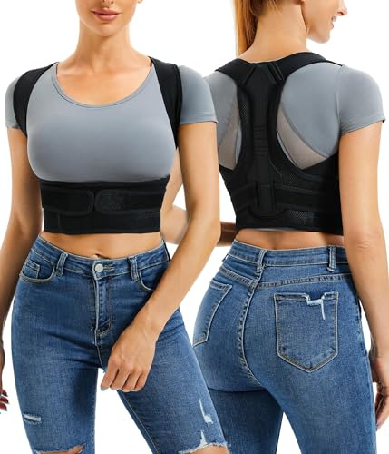 Junlan Posture Corrector for Women and Men Upper Back Brace Adjustable Back Straightener Support for Neck, Shoulder and Back (Black,XS-S)