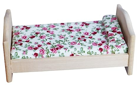 HEMOTON Mini Puppenbett Holz Einzelbett im Puppenhaus Puppenmöbel Bett Puppenbett Ornament Kinder Holzspielzeug für Kinder DIY Minibett Miniatur Spielzeugbett