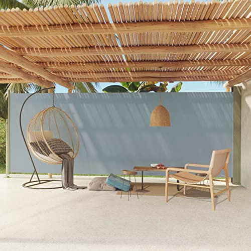 Homgoday Tenda da sole laterale retrattile per patio, 200 x 600 cm, grigia, per esterni, giardino, veranda, balcone e ristorante