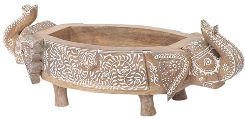 Boho Holzschale Alok handgefertigt aus Mangoholz in Braun-Weiß 48 cm