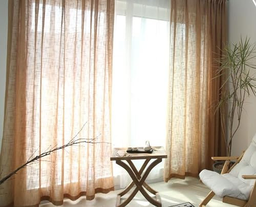 Daesar Gardinen Lichtdurchlässig Braun, Vorhänge Ösen 2er Set 86x115CM Einfarbig mit Muster Vorhänge Halbtransparent Schlafzimmer Wohnzimmer Küche